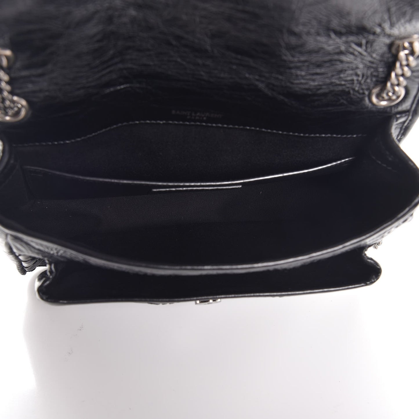 Crinkled Calfskin Matelasse Monogram Baby Niki Chain Satchel Black