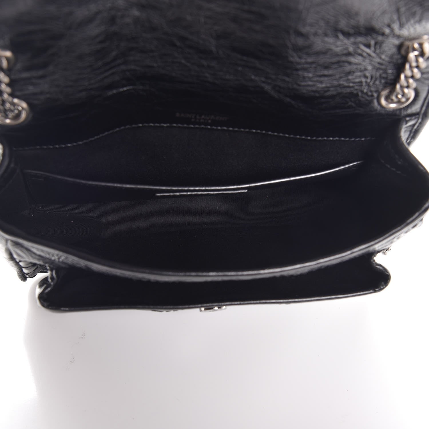 Saint Laurent Crinkled Calfskin Matelasse Monogram Baby Niki Chain Satchel Black 5 of 8