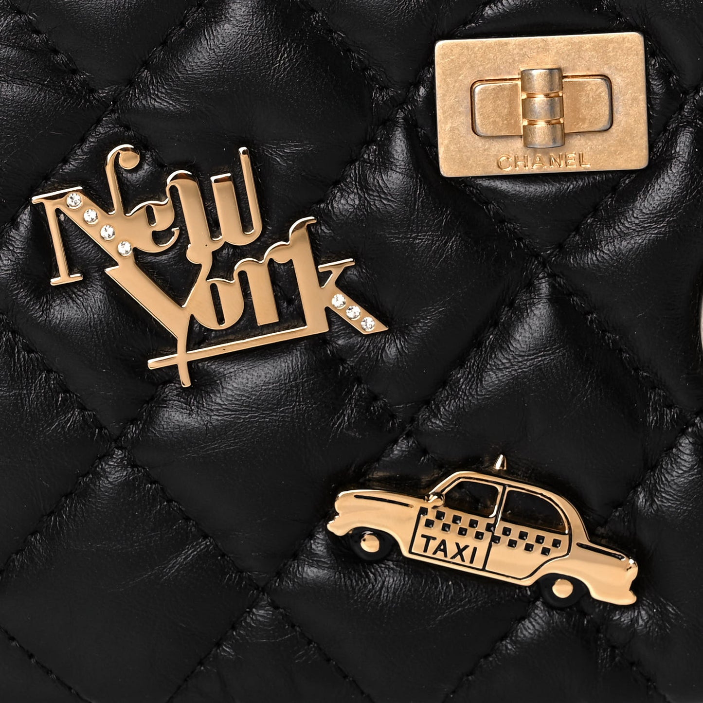 Aged Calfskin Quilted Small Lucky Charms Cosmetic Case Black