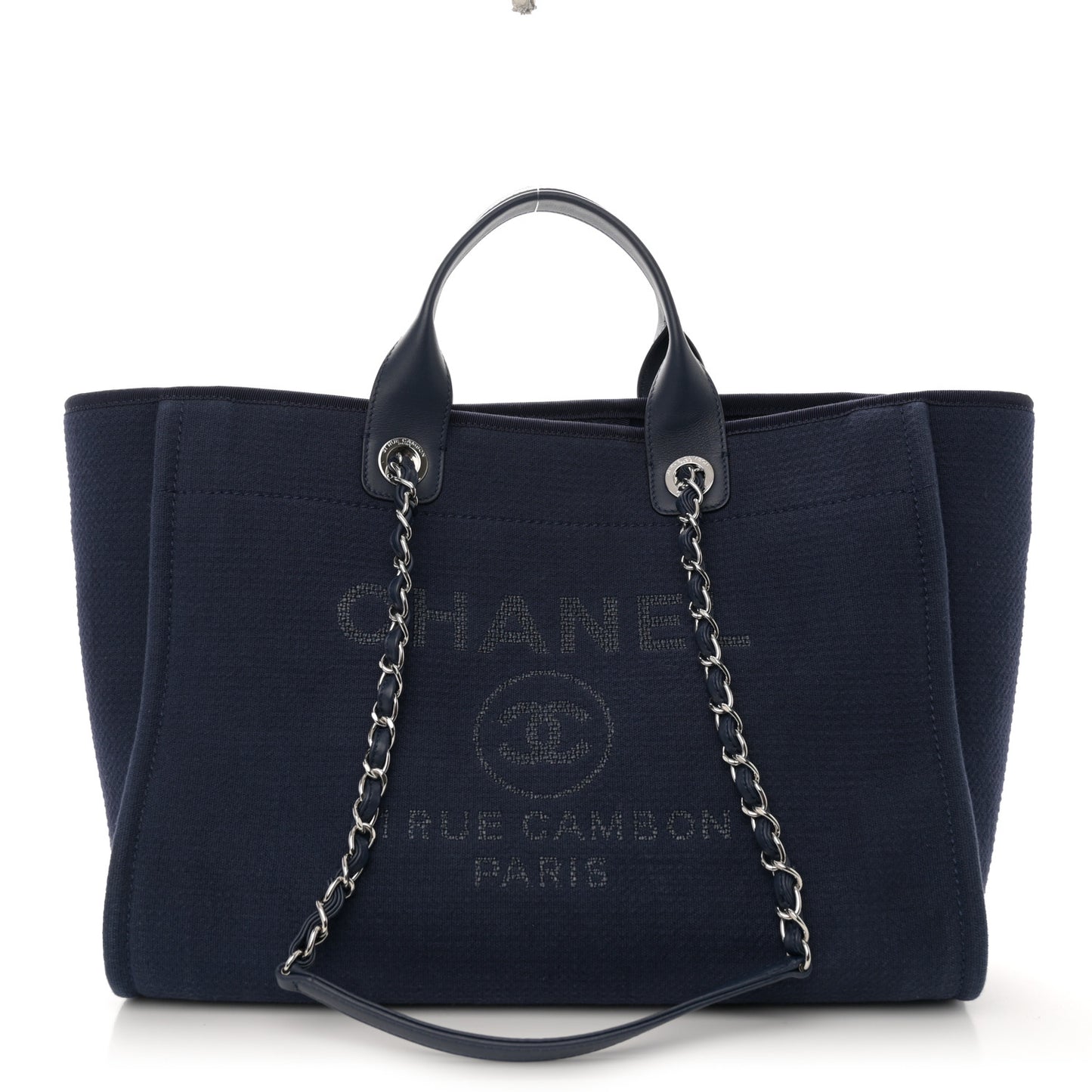 Mixed Fibers Calfskin Medium Deauville Tote Navy Blue