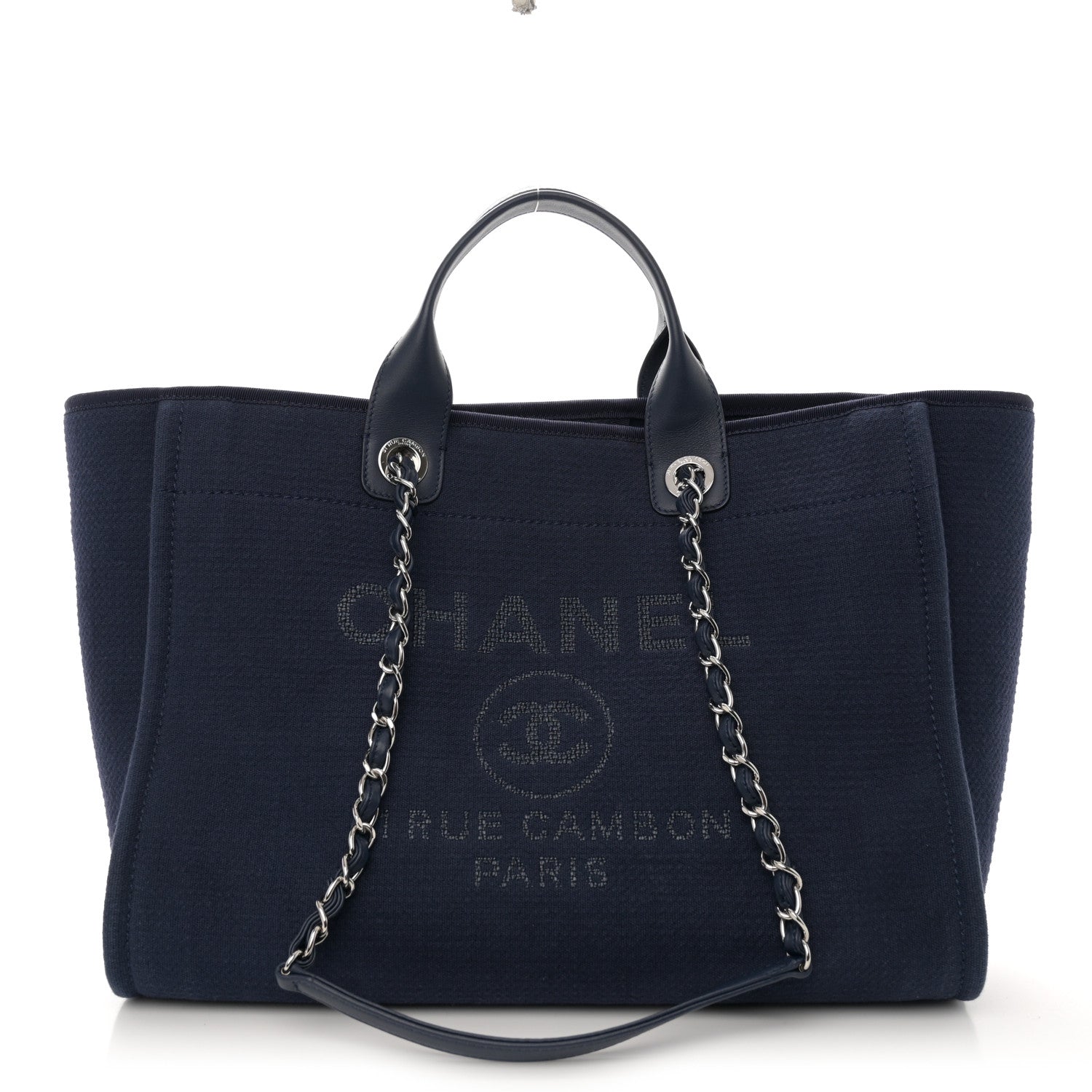 Chanel Mixed Fibers Calfskin Medium Deauville Tote Navy Blue 1 of 11