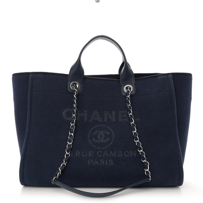 Chanel Mixed Fibers Calfskin Medium Deauville Tote Navy Blue 1 of 11