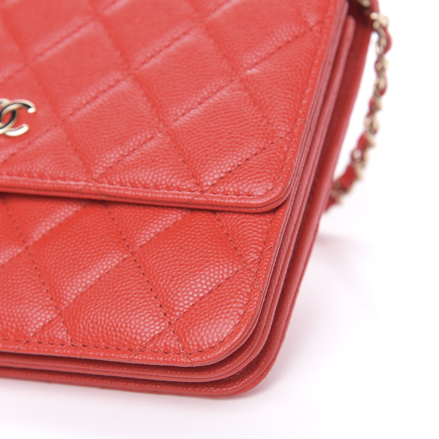 Chanel Caviar Quilted Square Wallet On Chain WOC Red 10 of 12