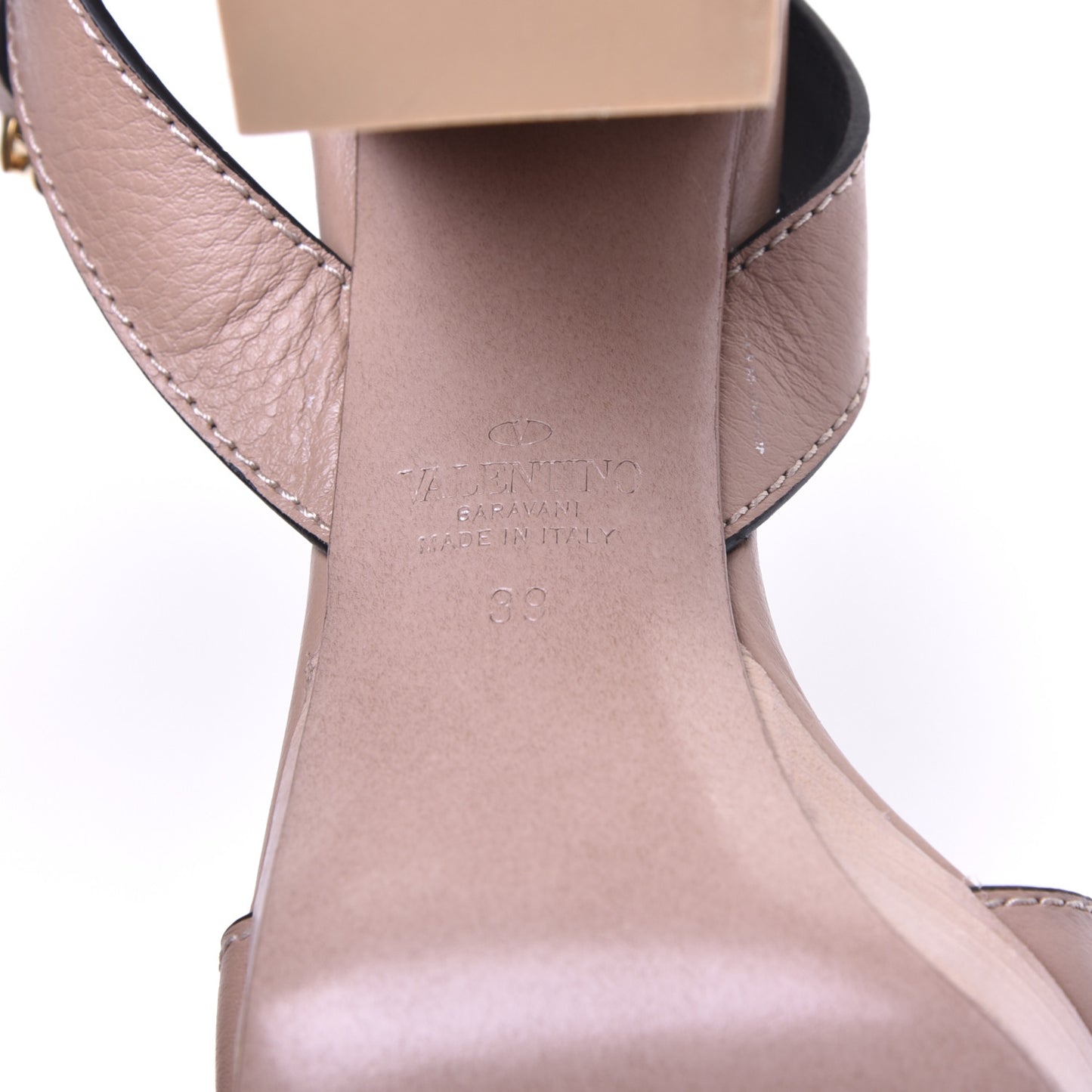 Grainy Cowhide VLogo Platform Sandals 39 Rose Cannelle