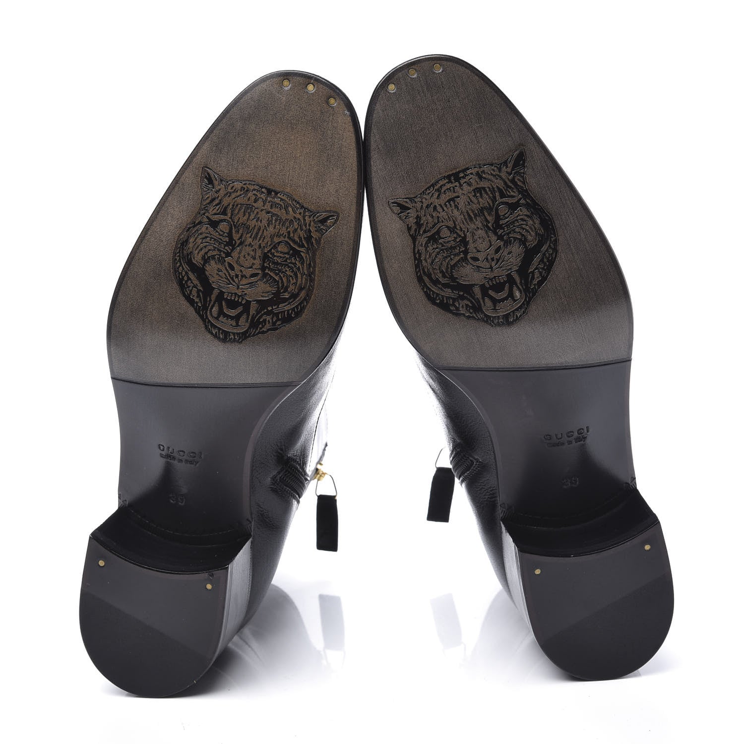 Gucci Goatskin Kitten Chain Horsebit Ankle Boots 39 Black 6 of 10