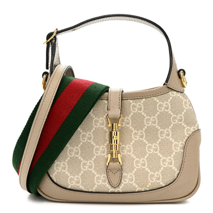 Gucci GG Supreme Monogram Textured Dollar Calfskin Mini Jackie 1961 Hobo Beige Mystic White Oatmeal 1 of 14