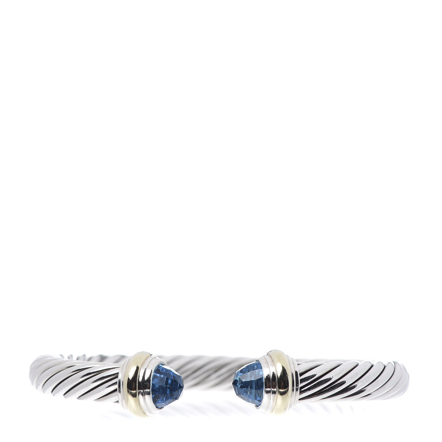 David Yurman Sterling Silver 14K Yellow Gold Blue Topaz 7mm Cable Classics Bracelet 1 of 5