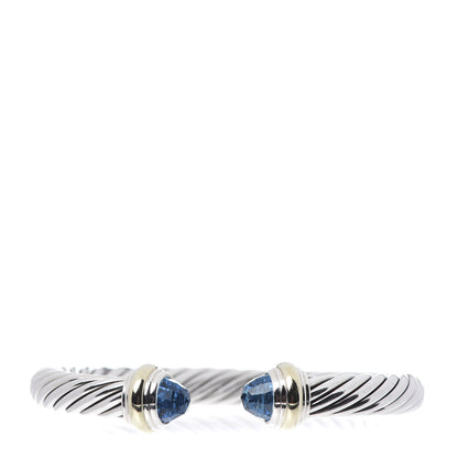 David Yurman Sterling Silver 14K Yellow Gold Blue Topaz 7mm Cable Classics Bracelet 1 of 5