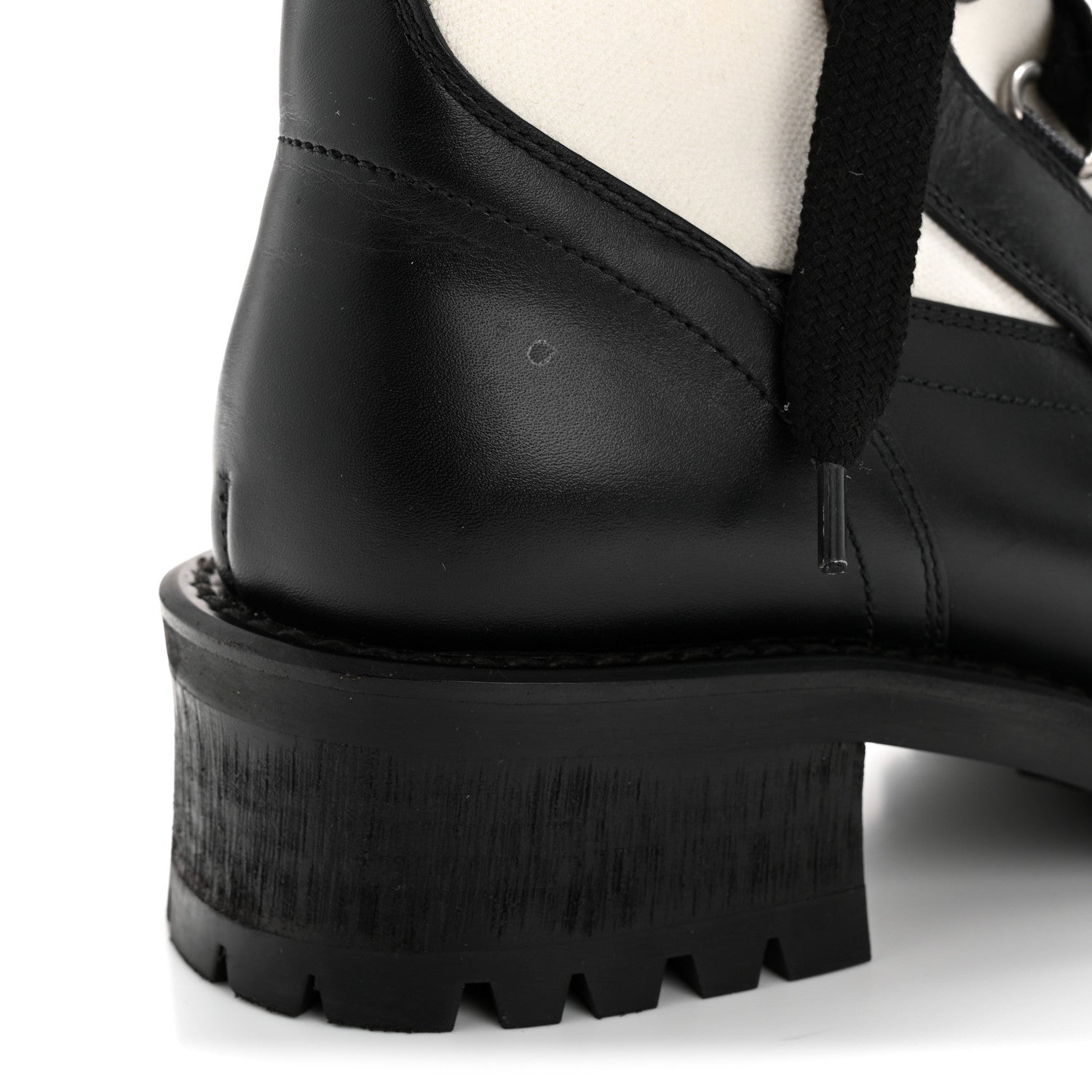 Christian Dior Calfskin Knit Fabric Diorland Combat Boots 38 Black White 10 of 11