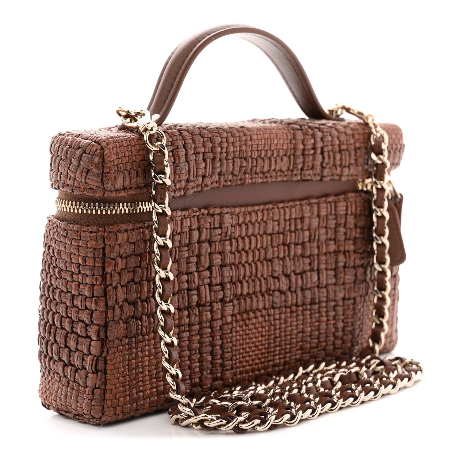Chanel Braided Raffia Quilted Top Handle Slim Vanity With Chain Brown 3 of 11