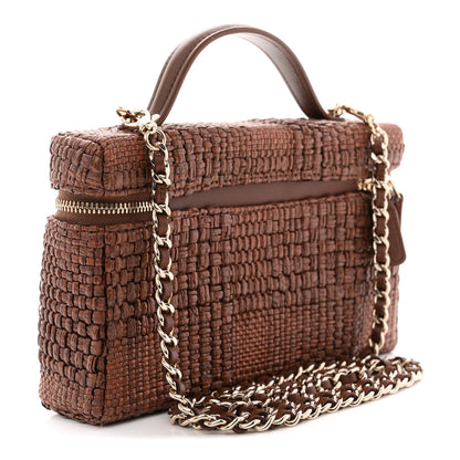 Chanel Braided Raffia Quilted Top Handle Slim Vanity With Chain Brown 3 of 11