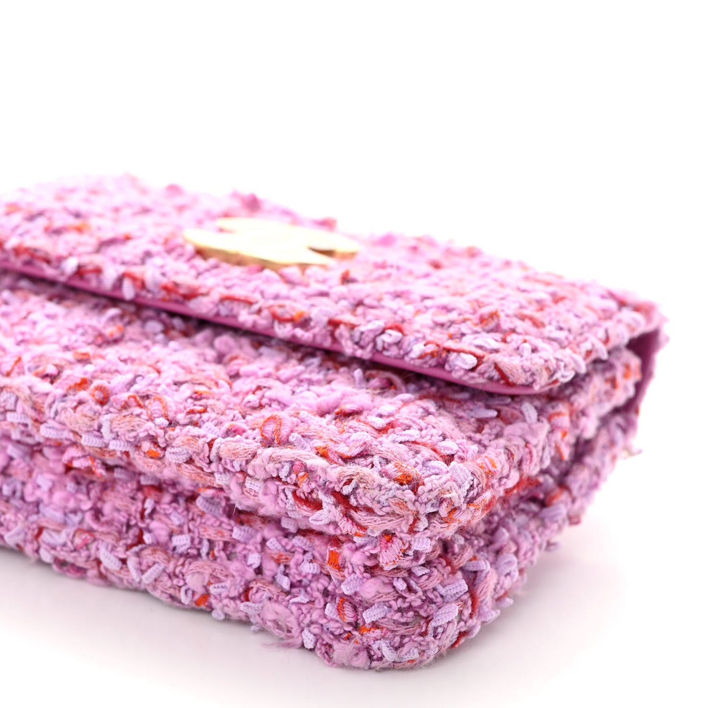 Tweed Enamel Quilted Pending CC Flap Belt Bag Pink Purple