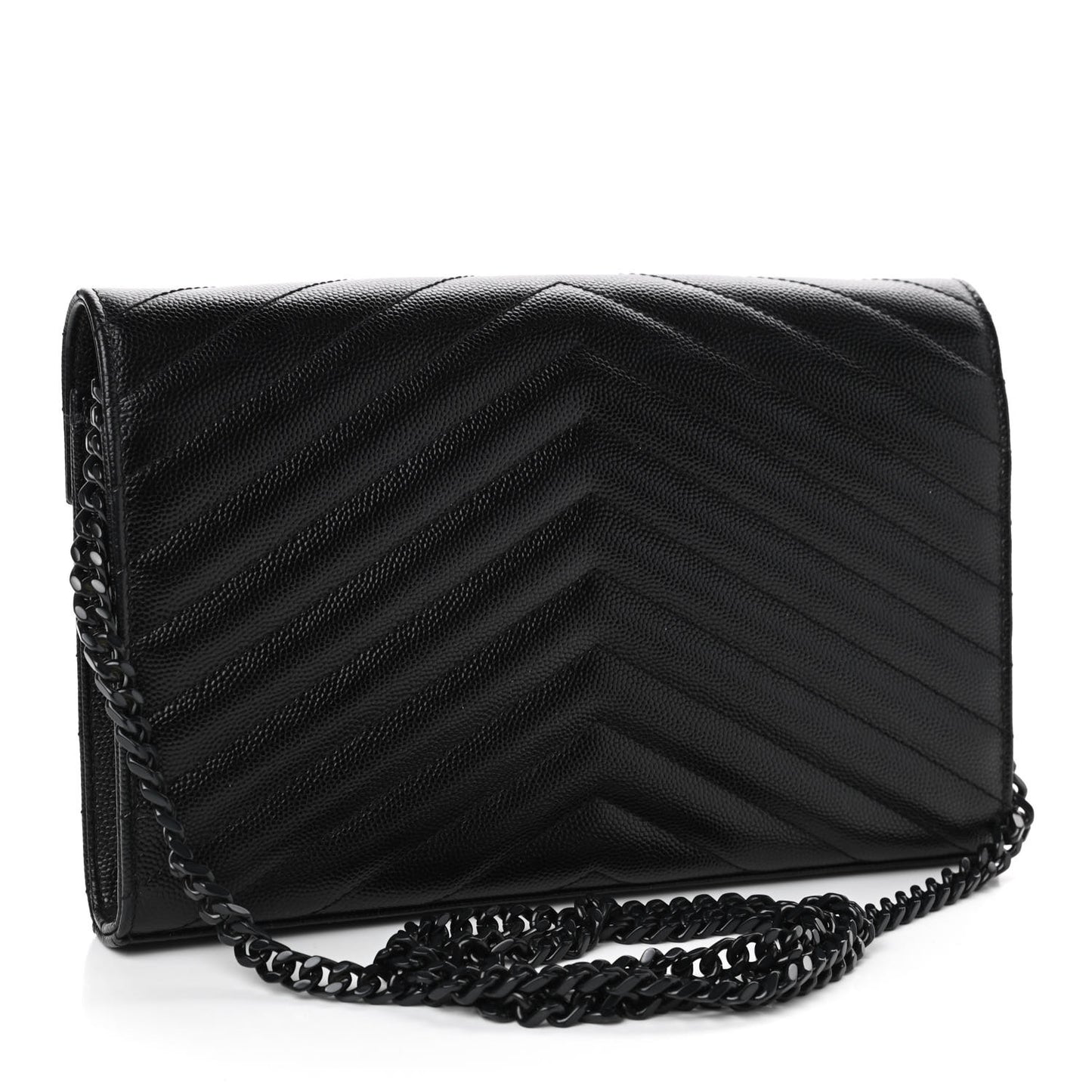 Grain De Poudre Matelasse Chevron Monogram Chain Wallet Black