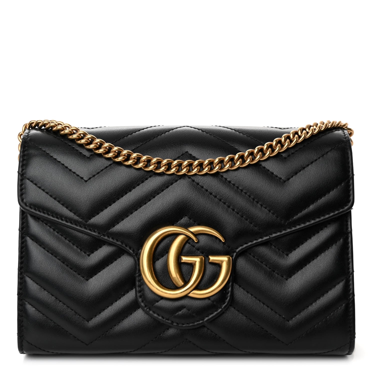 Gucci Calfskin Matelasse GG Marmont Chain Wallet Black 1 of 9