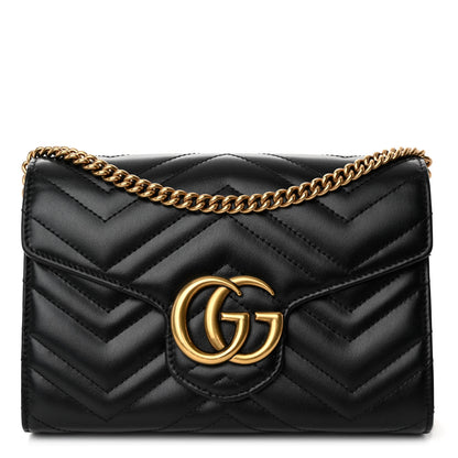 Gucci Calfskin Matelasse GG Marmont Chain Wallet Black 1 of 9