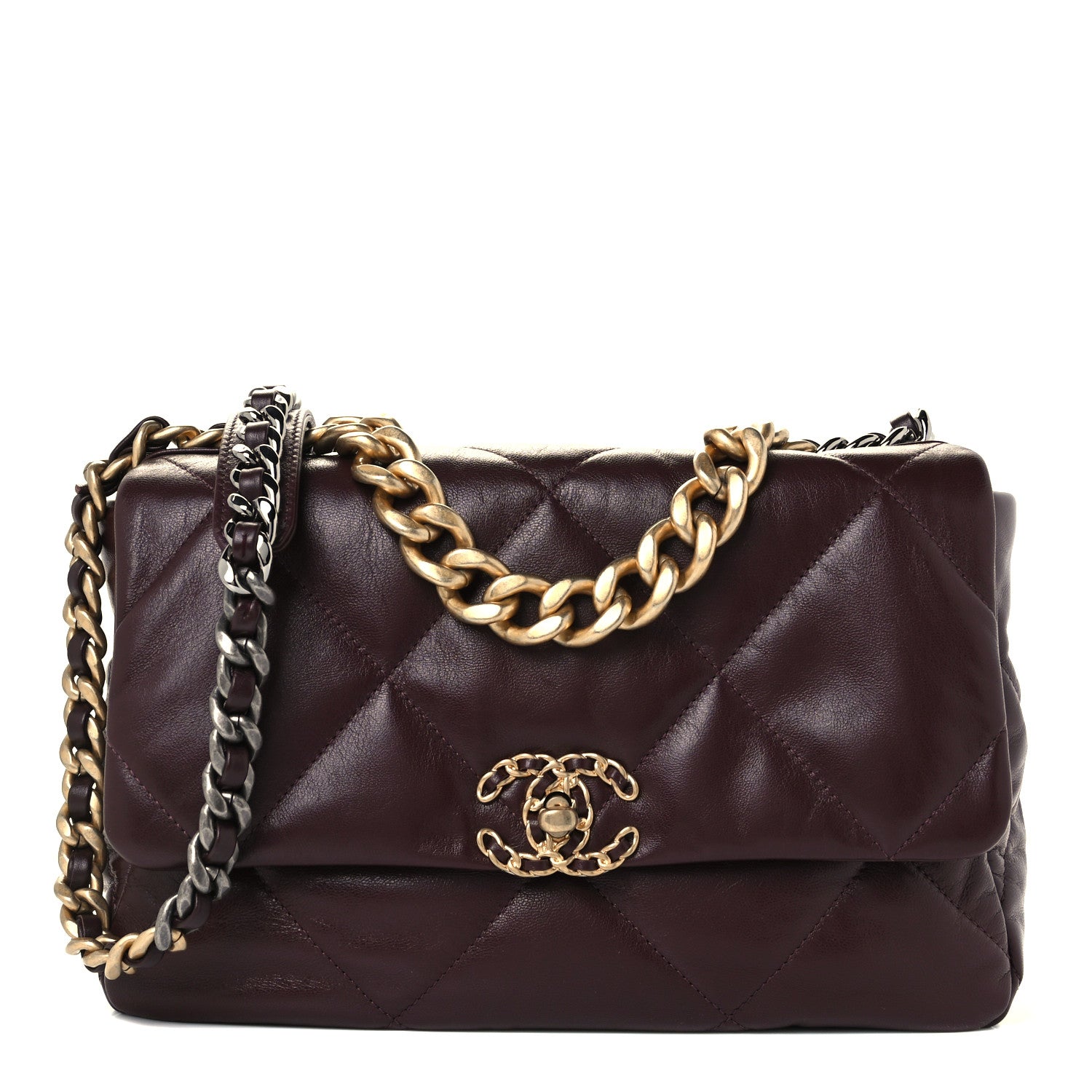 Chanel Shiny Goatskin Quilted Large Chanel 19 Flap Brown 1 of 9
