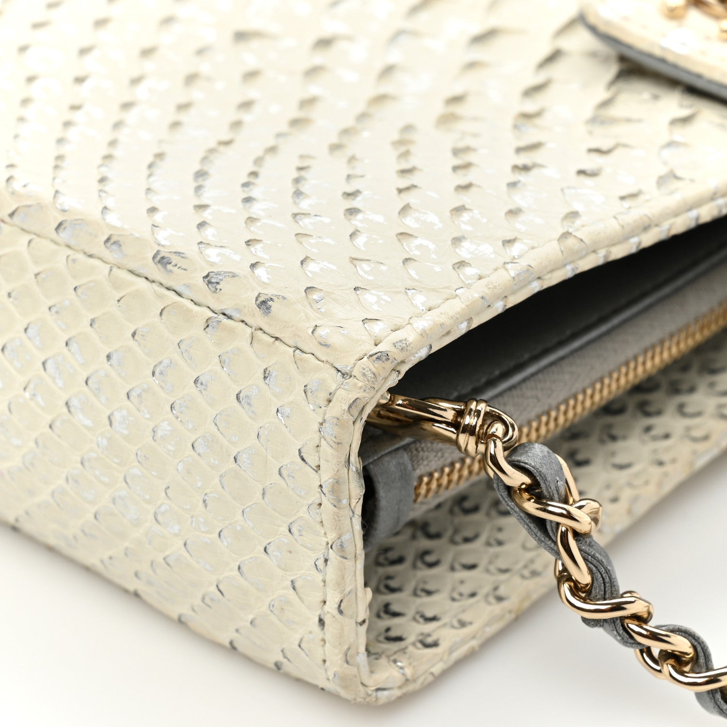 Chanel Snakeskin Phone Holder Pouch Clutch White 22 of 24