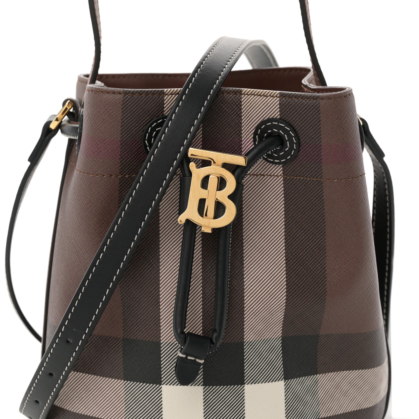 Giant Check Calfskin TB Bucket Bag Dark Birch