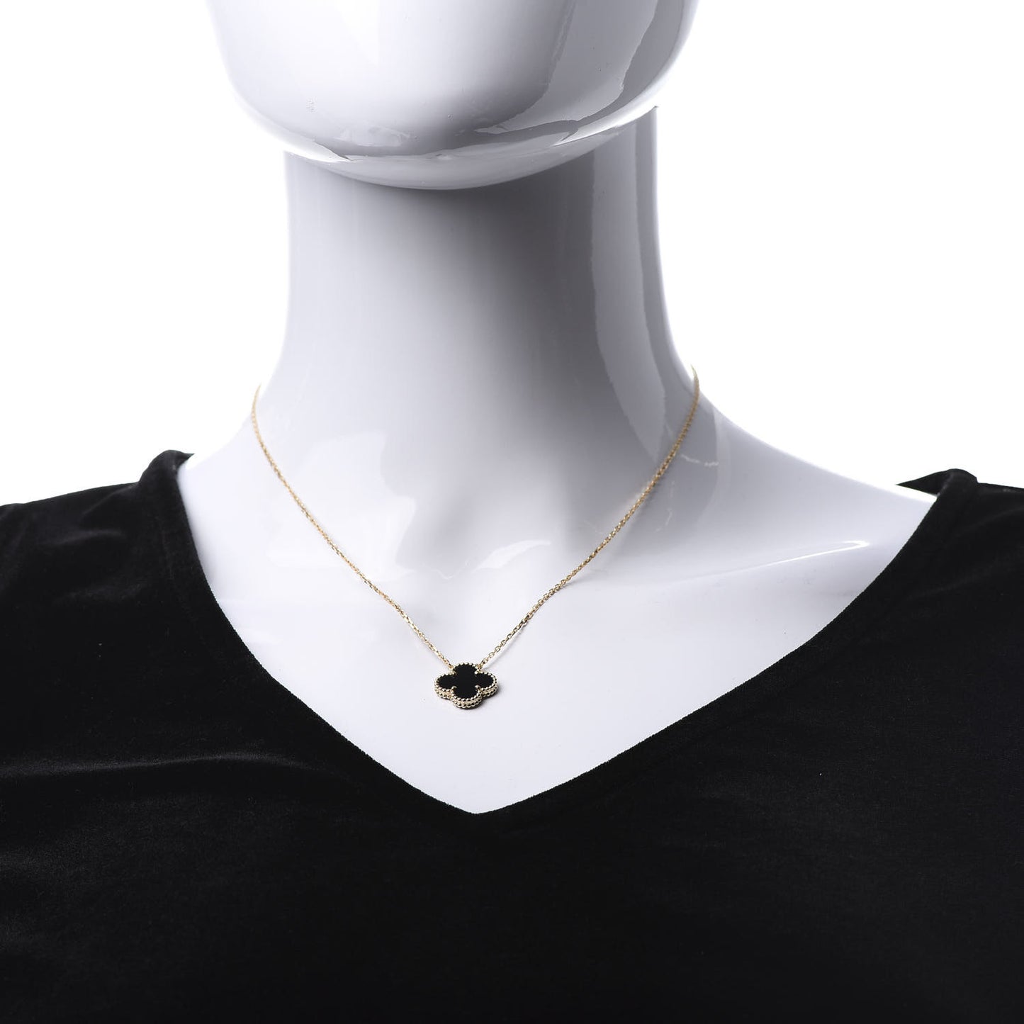 18K Yellow Gold Black Onyx Vintage Alhambra Pendant Necklace