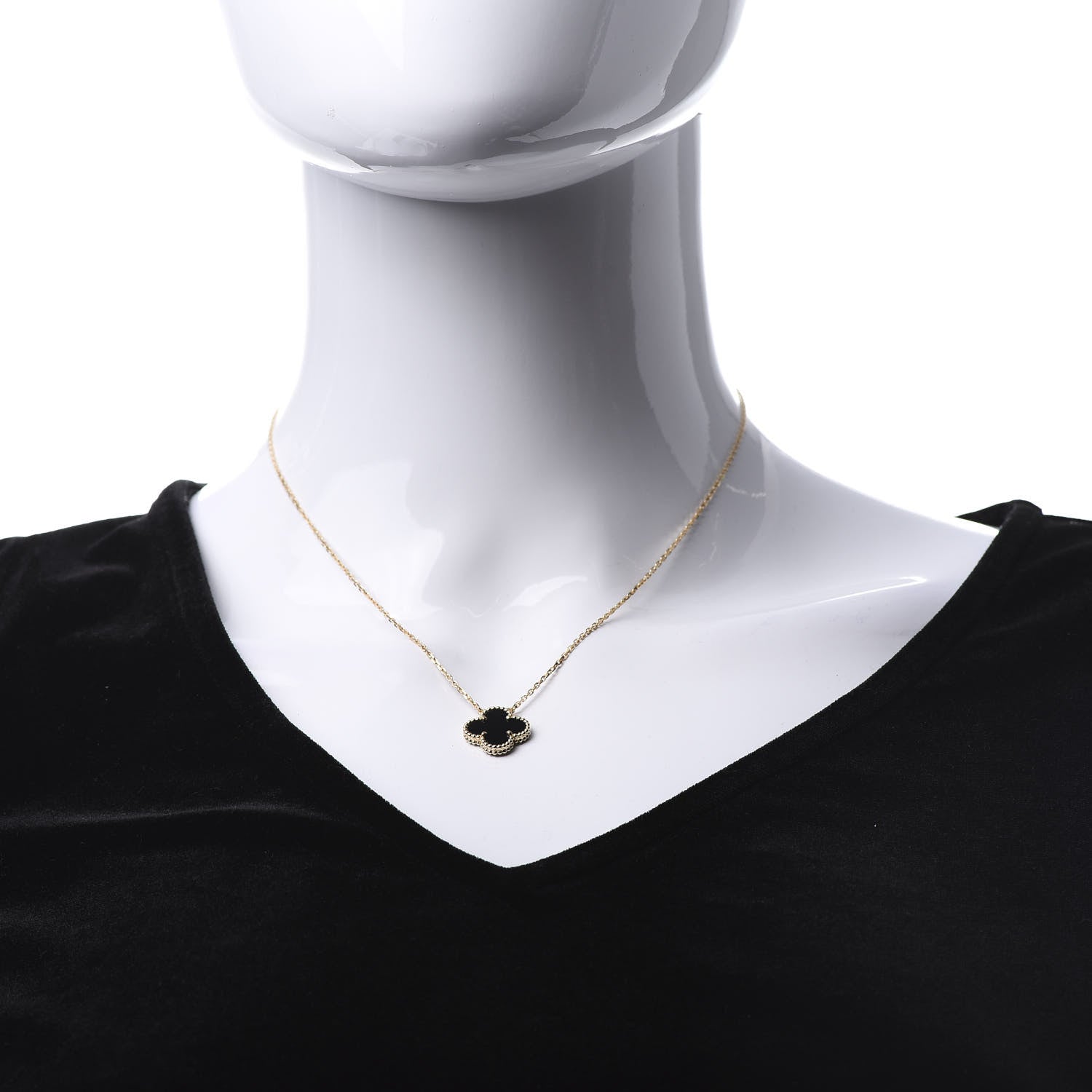 Van Cleef & Arpels 18K Yellow Gold Black Onyx Vintage Alhambra Pendant Necklace 2 of 6