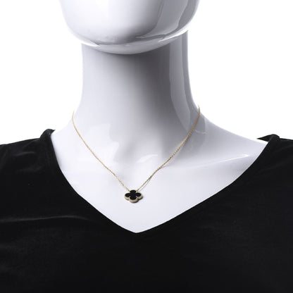 Van Cleef & Arpels 18K Yellow Gold Black Onyx Vintage Alhambra Pendant Necklace 2 of 6