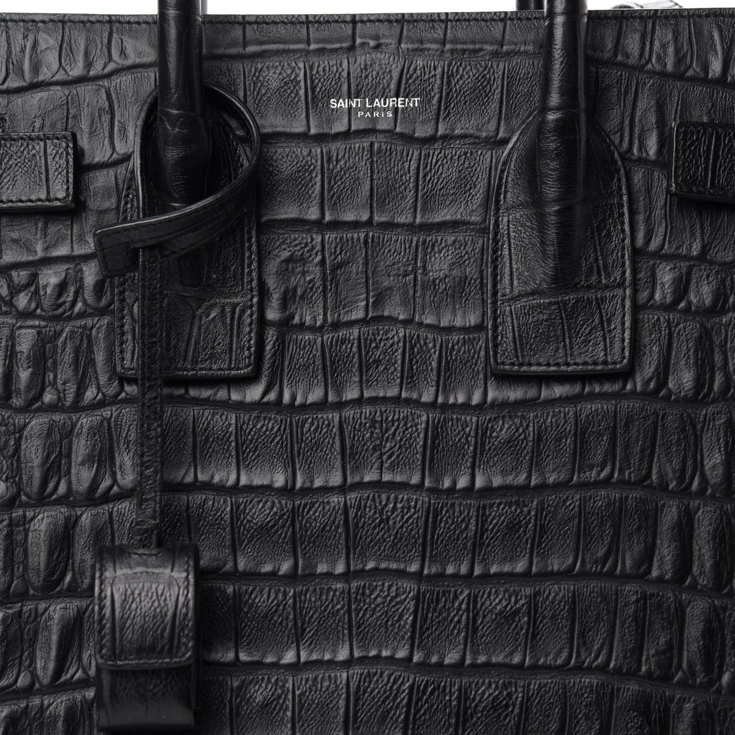 Calfskin Crocodile Embossed Small Sac De Jour Black