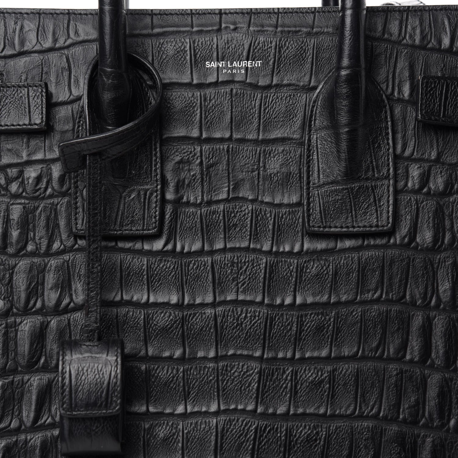 Saint Laurent Calfskin Crocodile Embossed Small Sac De Jour Black 12 of 12