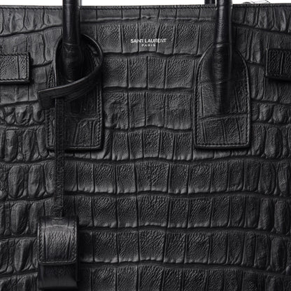 Saint Laurent Calfskin Crocodile Embossed Small Sac De Jour Black 12 of 12