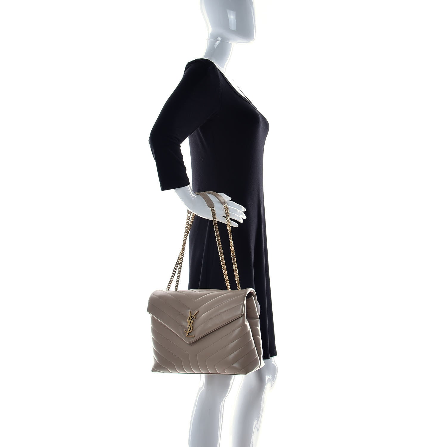 Saint Laurent Calfskin Y Quilted Monogram Medium Loulou Chain Satchel Dark Beige 3 of 15