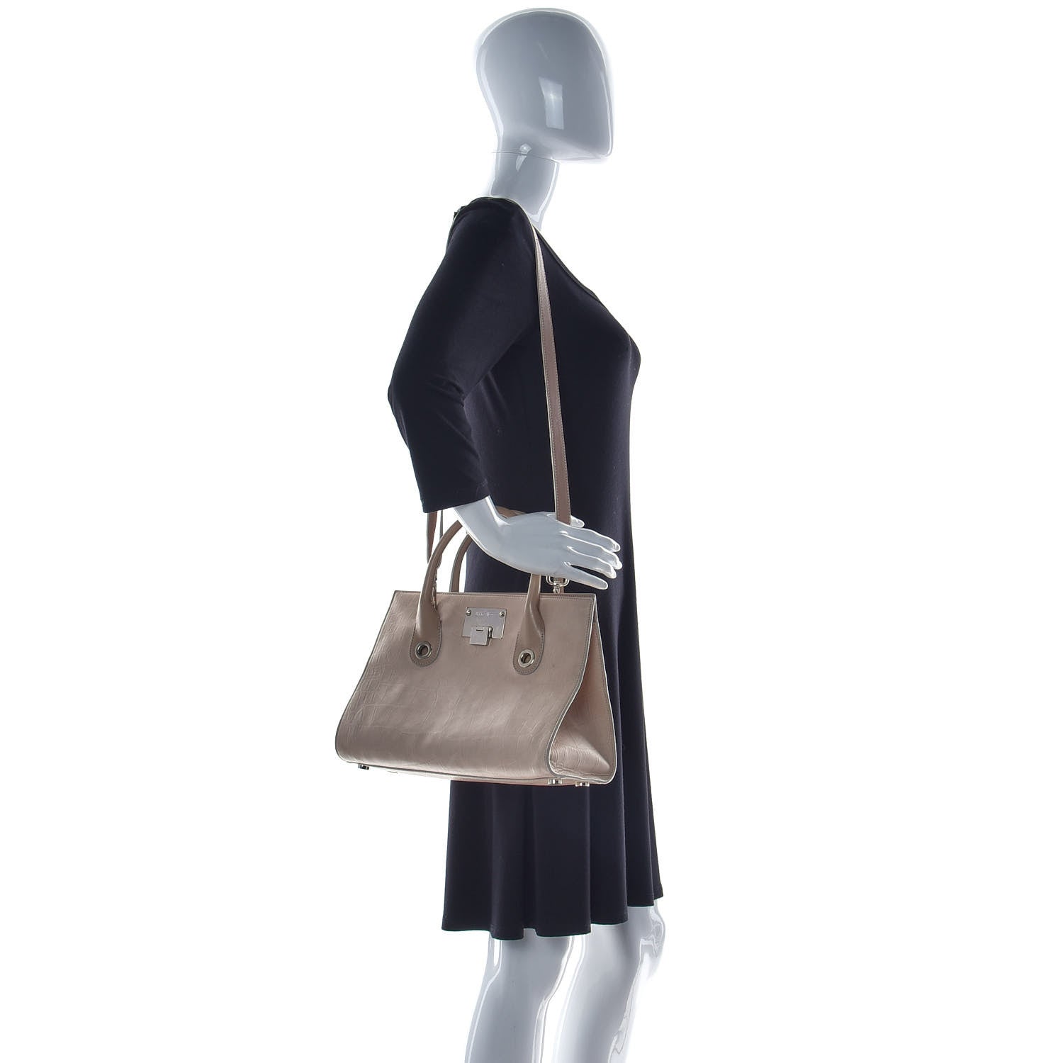 Jimmy Choo Crocodile Embossed Calfskin Riley Tote Beige 3 of 22
