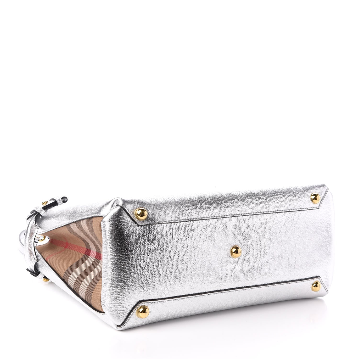 Burberry Metallic Grainy Calfskin House Check Medium Banner Tote Silver 4 of 8