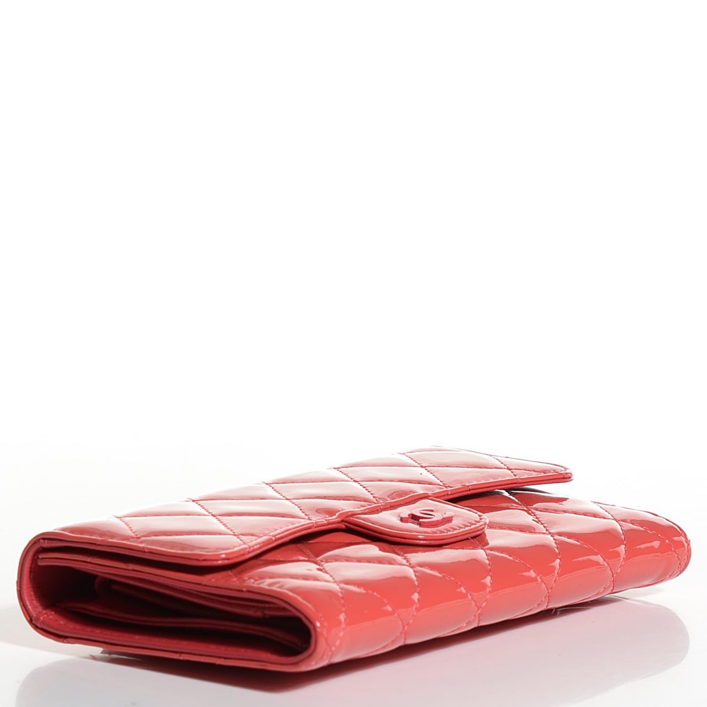 Patent Quilted Large Flap Wallet Rose Fonce