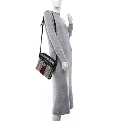 Gucci GG Supreme Monogram Textured Dollar Calfskin Web Small Ophidia Messenger Bag Beige Blue 2 of 9