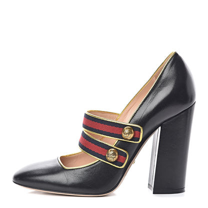 Gucci Calfskin Carly Mary Jane Web Pumps 39 Black 1 of 11