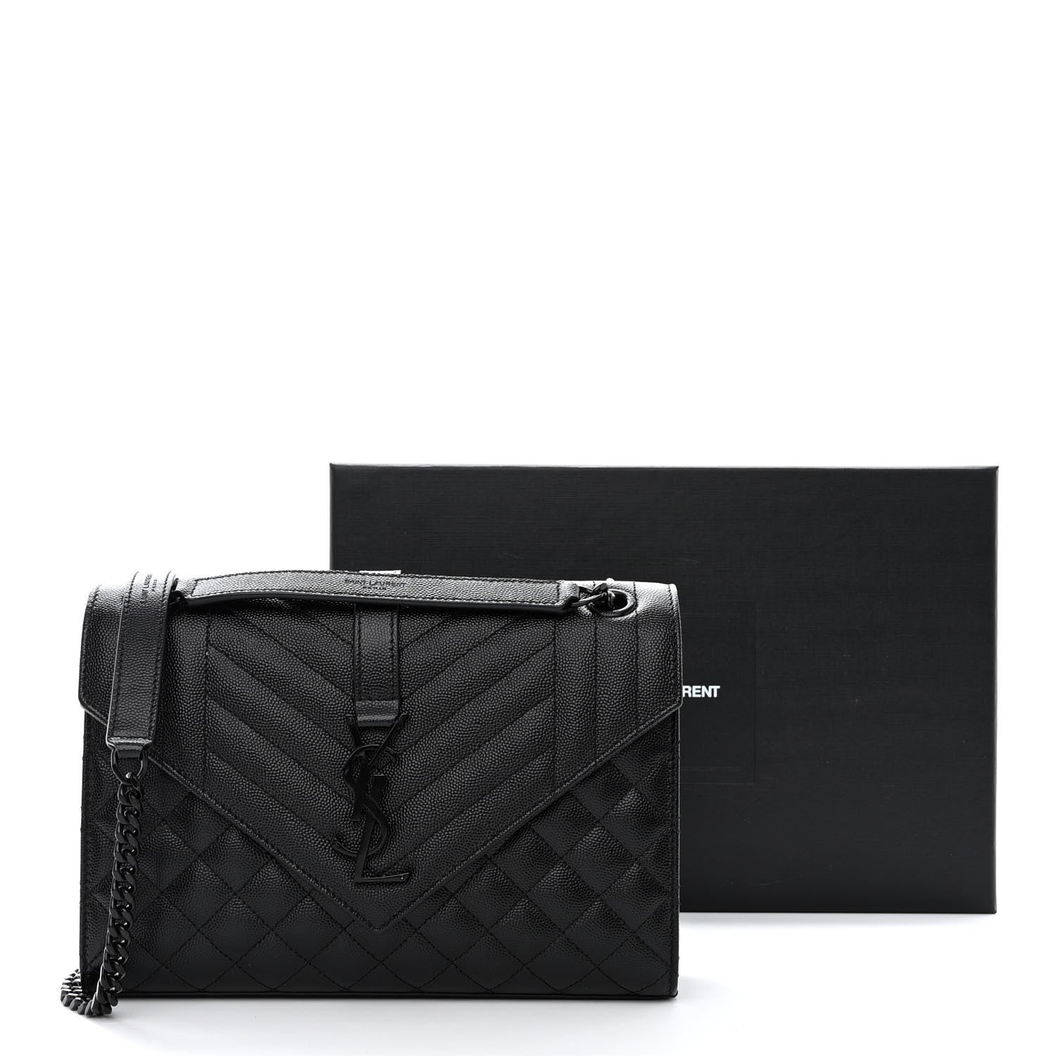 Saint Laurent Grain De Poudre Textured Mixed Matelasse Triquilt Medium Monogram Monochrome Satchel Black 11 of 11