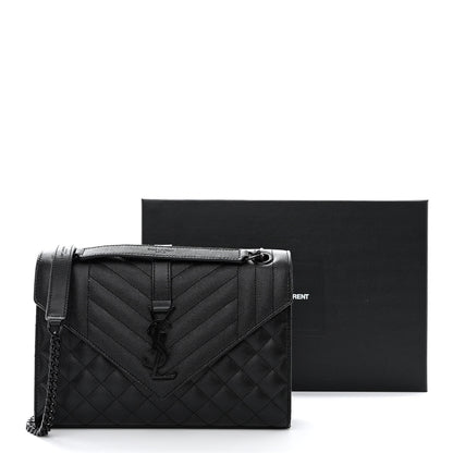 Saint Laurent Grain De Poudre Textured Mixed Matelasse Triquilt Medium Monogram Monochrome Satchel Black 11 of 11