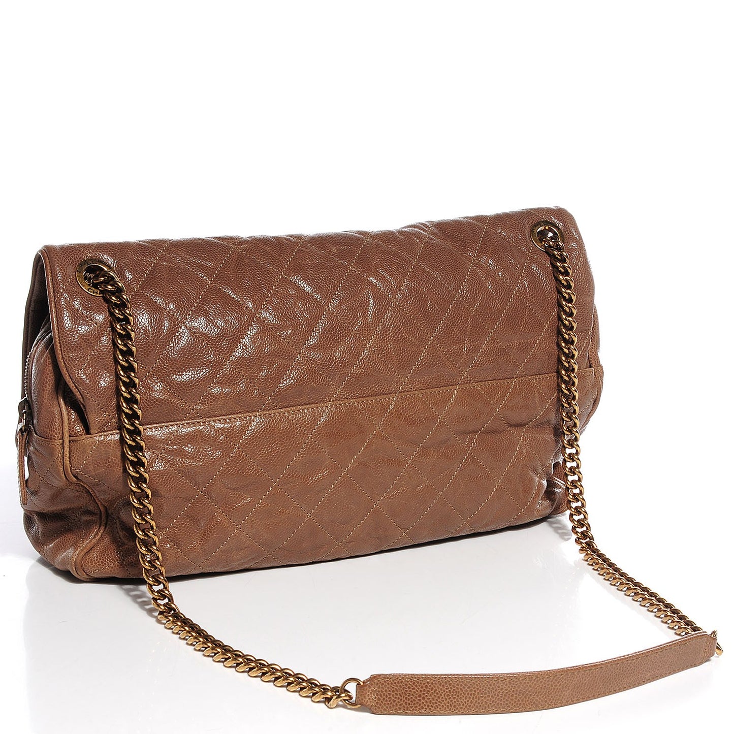 Crumpled Grained Calfskin Maxi Shiva Flap Beige