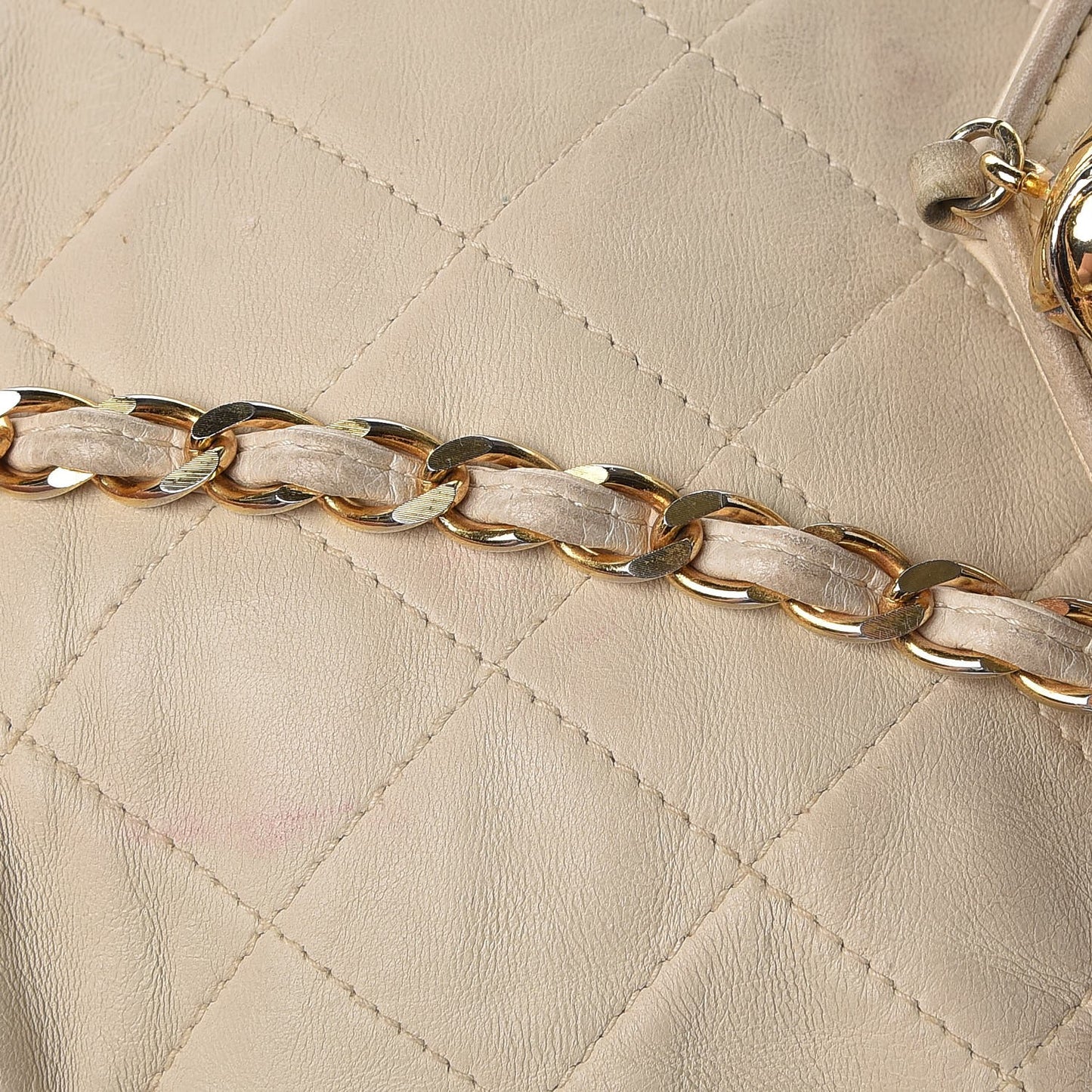 Lambskin Quilted Tassel Shoulder Bag Beige