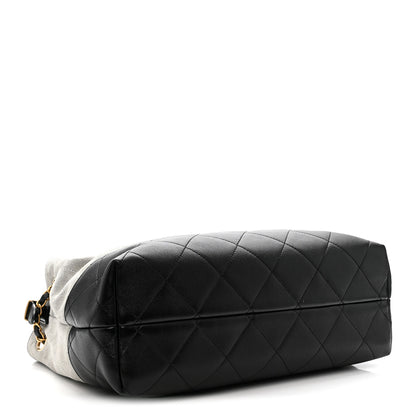 Chanel Suede Calfskin Shiny Lambskin Quilted Small Coco Base Shopping Bag Grey Black 4 of 10