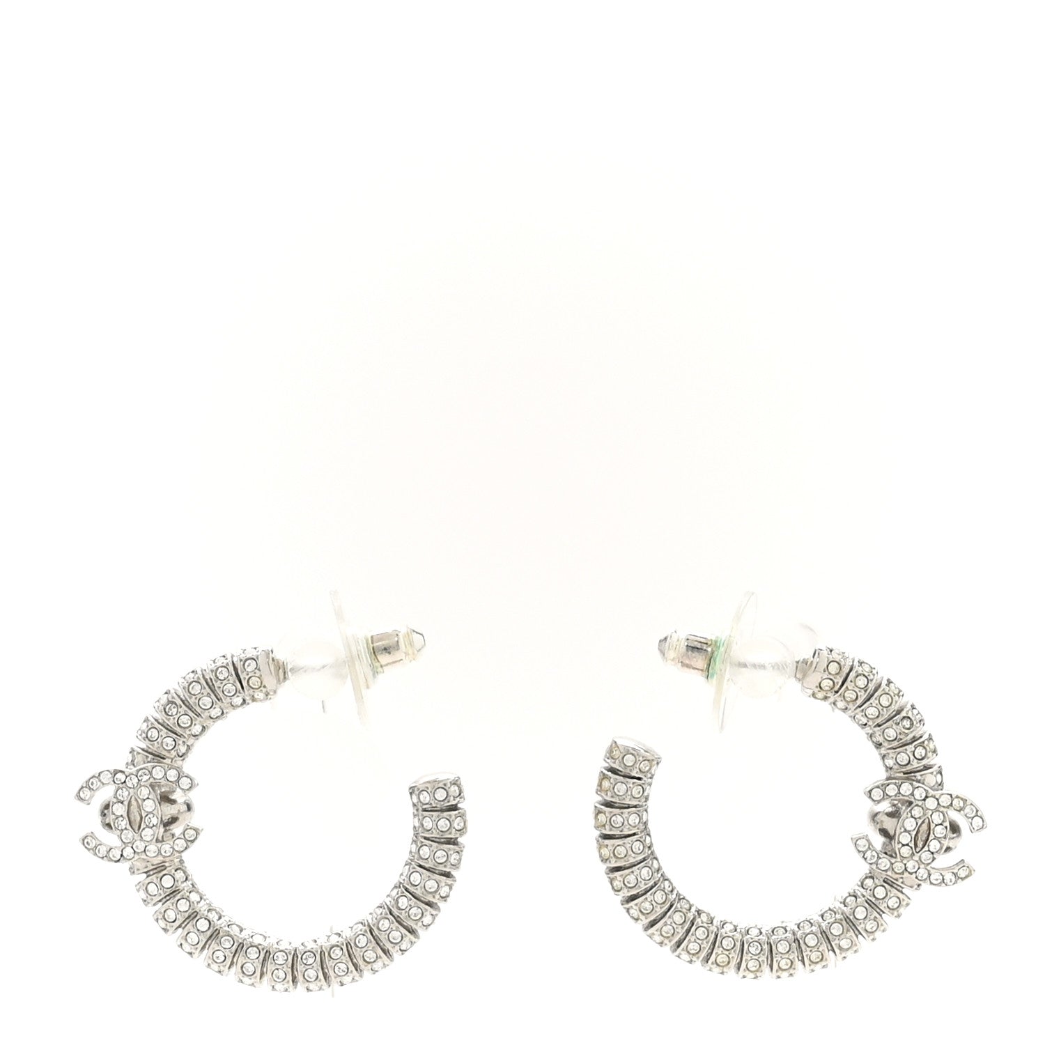 Chanel Crystal CC Hoop Earrings Silver 1 of 5