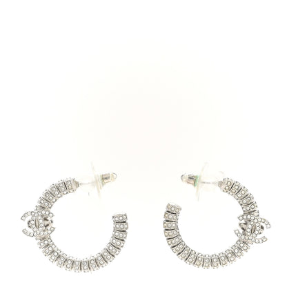 Chanel Crystal CC Hoop Earrings Silver 1 of 5