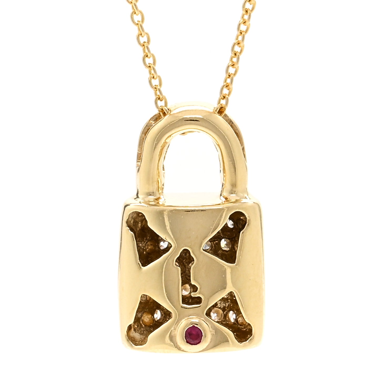 18K Yellow Gold Diamond Tiny Treasures Lock Pendant Necklace