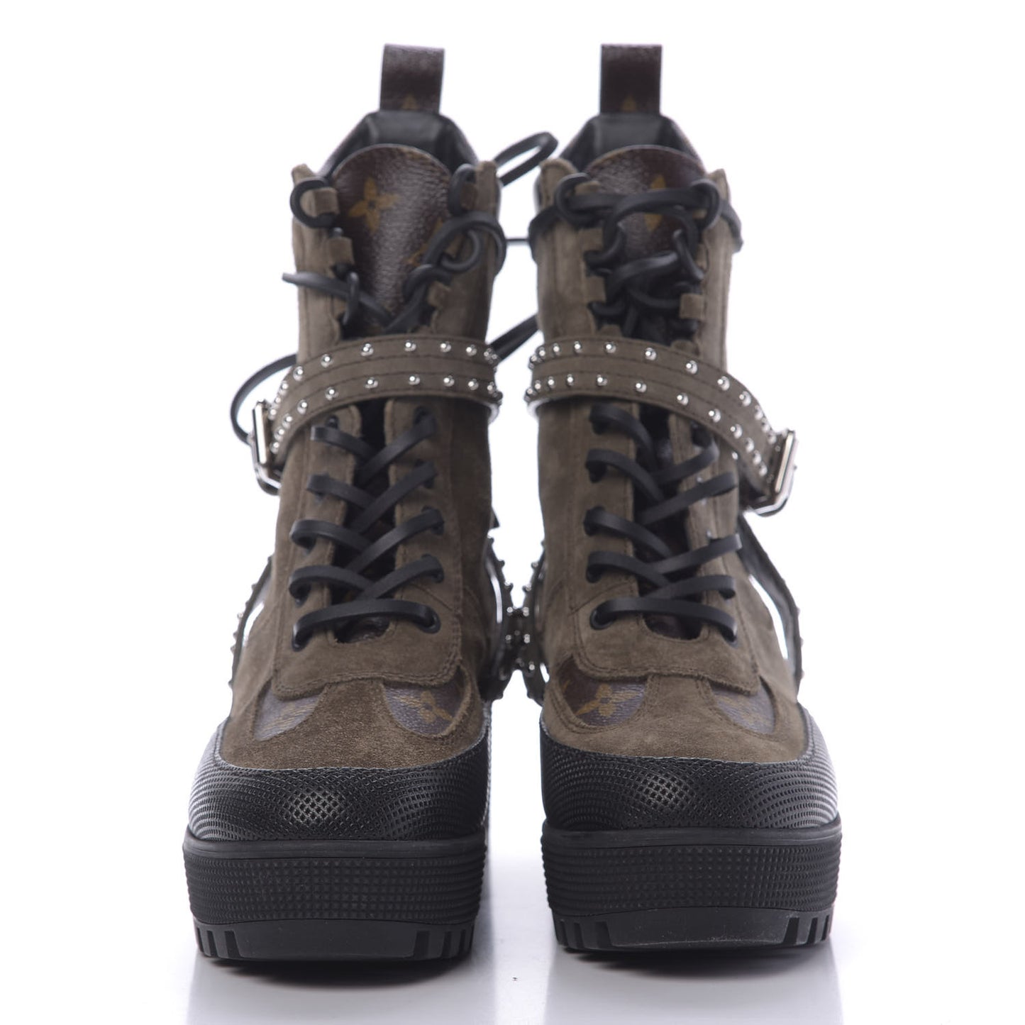Suede Calfskin Monogram Laureate Platform Desert Boots 36.5 Kaki