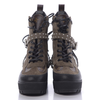 Louis Vuitton Suede Calfskin Monogram Laureate Platform Desert Boots 36.5 Kaki 2 of 9