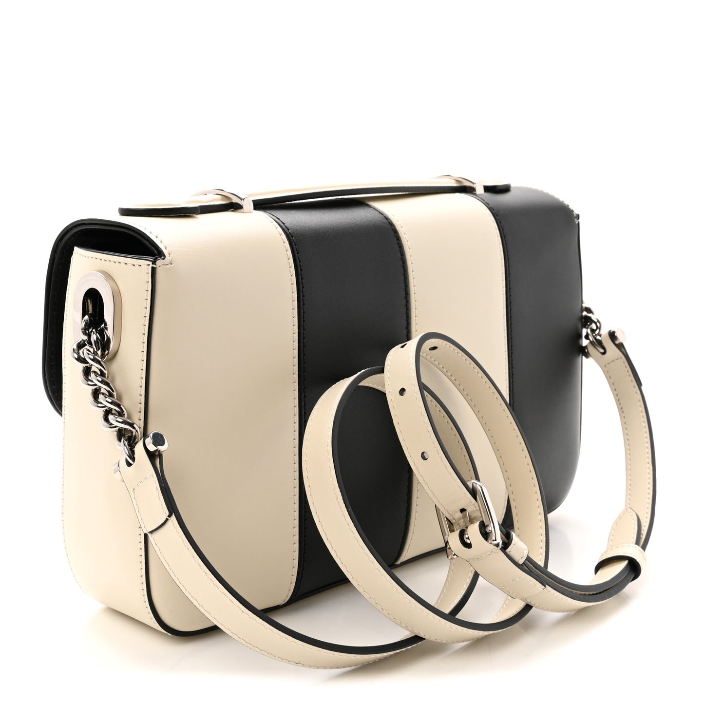 Senna Calfskin Lines Petite GG Top Handle Shoulder Bag Black Mystic White