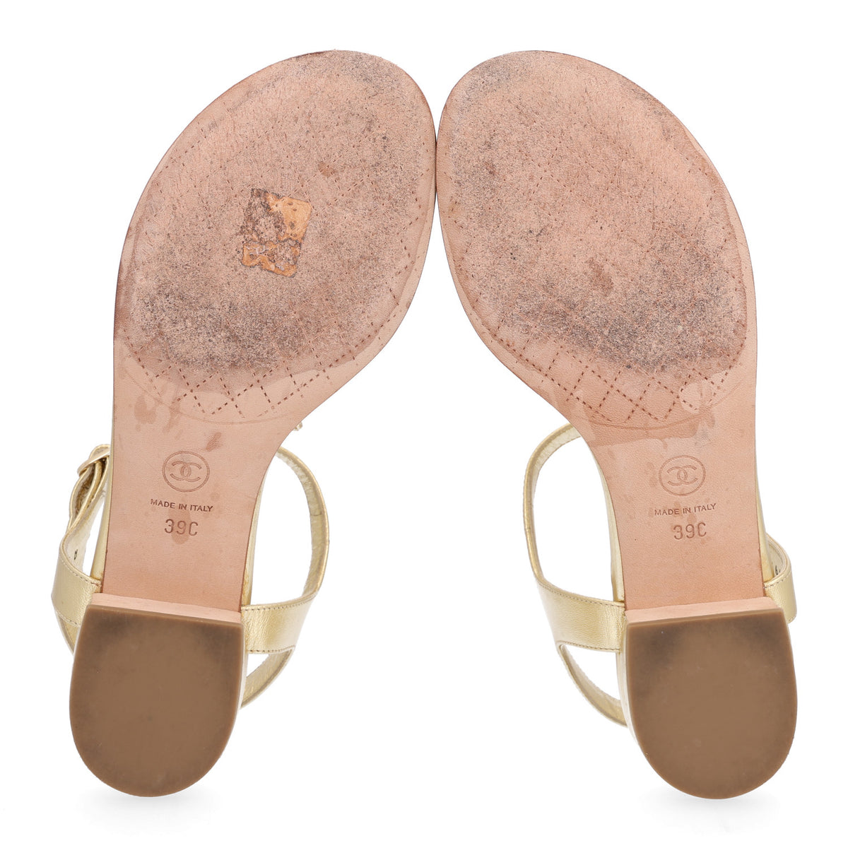Chanel Laminated Lambskin Quilted CC Pearl Thong Sandals 39 Gold 7 of 11