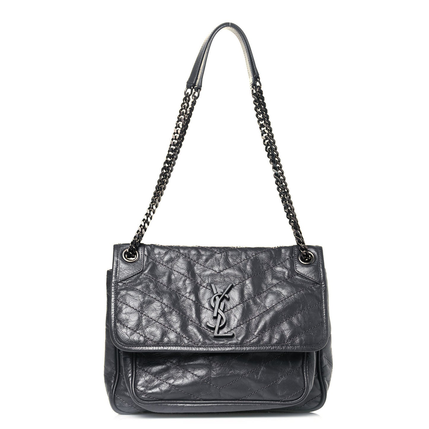 Crinkled Calfskin Matelasse Monogram Medium Niki Chain Satchel Storm