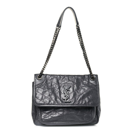 Saint Laurent Crinkled Calfskin Matelasse Monogram Medium Niki Chain Satchel Storm 1 of 12