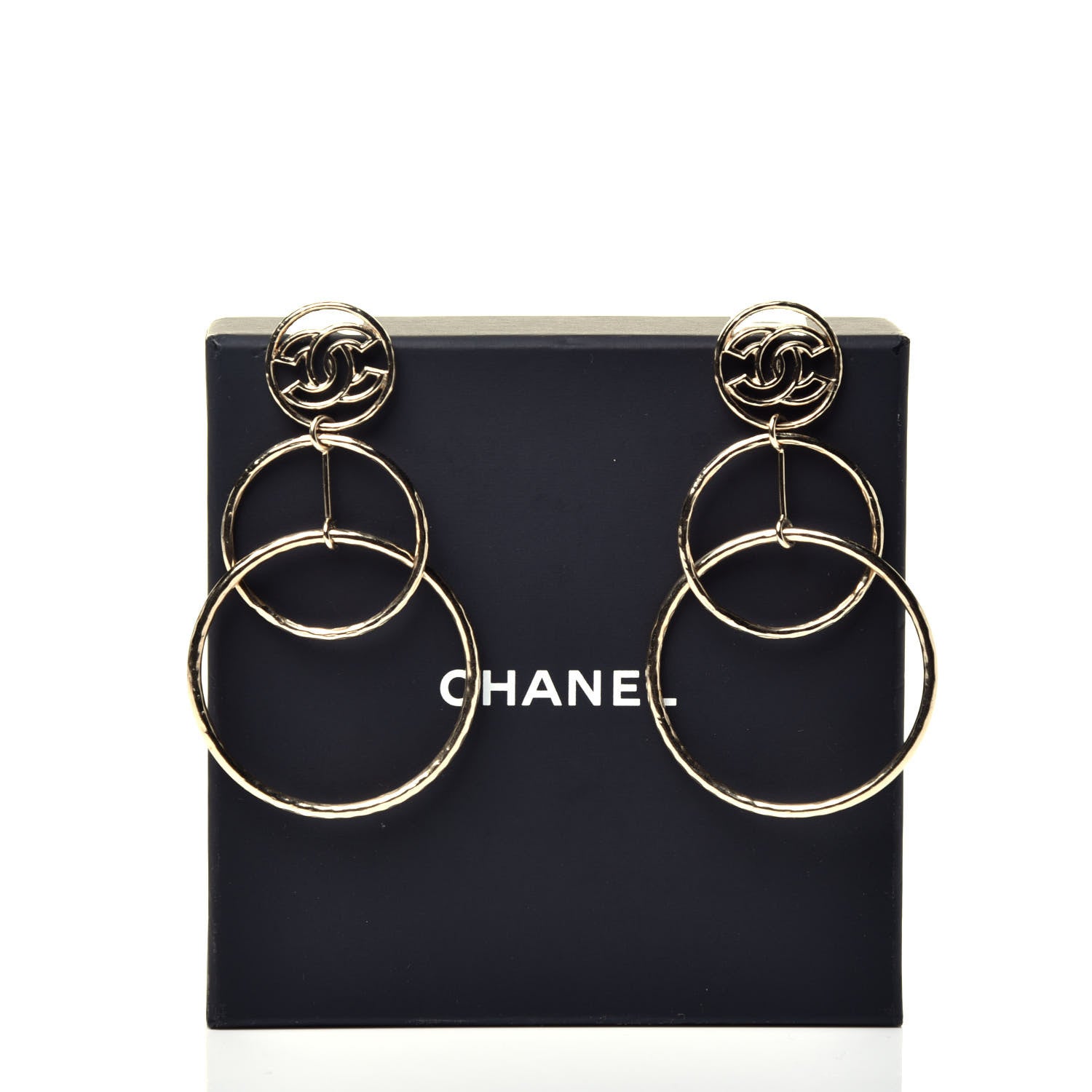 Chanel CC Hoop Drop Earrings Gold 5 of 5