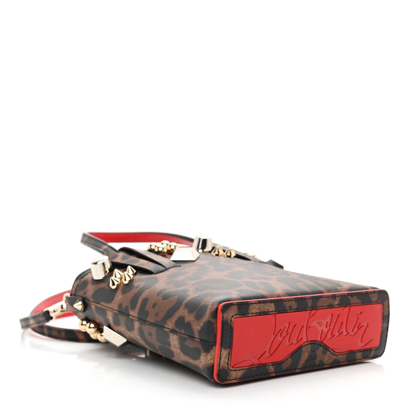 Calfskin Leopard Spike Studded Mini North South Cabata Tote Multicolor